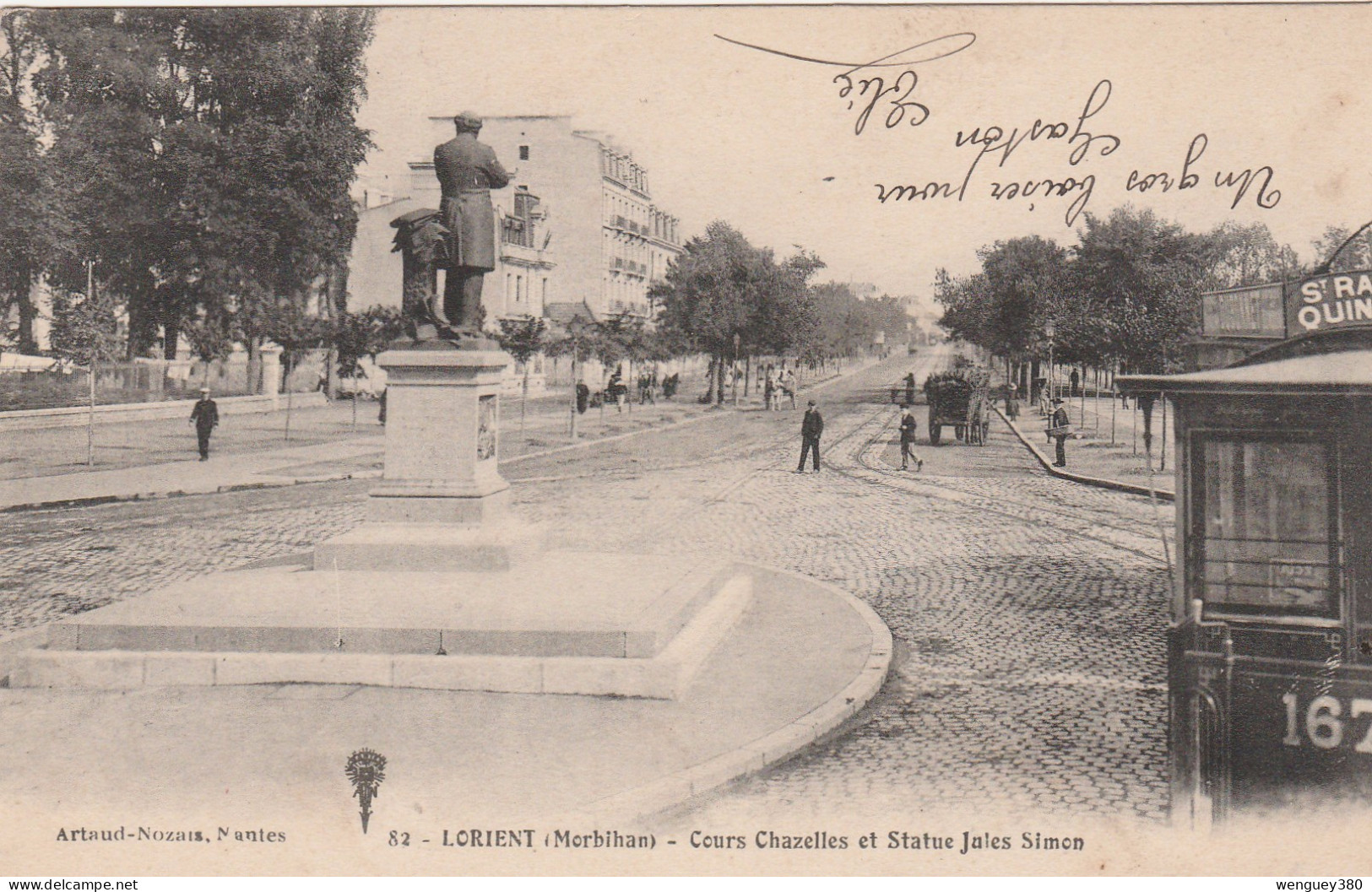 56 LORIENT    Cours  Chazelles Et Statue Jules Simon  .. Avec Tram    TB PLAN 1915.     RARE - Lorient