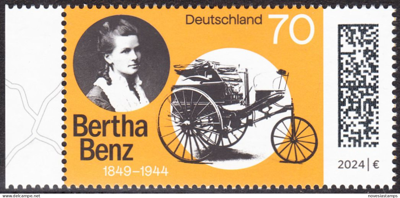 !a! GERMANY 2024 Mi. 3829 MNH SINGLE W/ Left Margin (c) - Cäcilie Berta Benz, German Automobile Pioneer - Unused Stamps