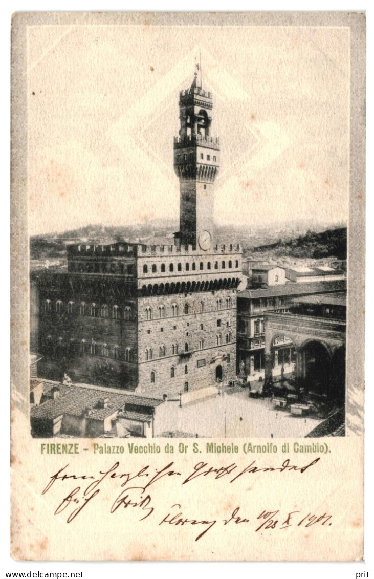 Firenze Palazzo Vecchio Da Or S. Michele Arnolfo Di Cambio 1901 Used Real Photo Postcard - Firenze (Florence)