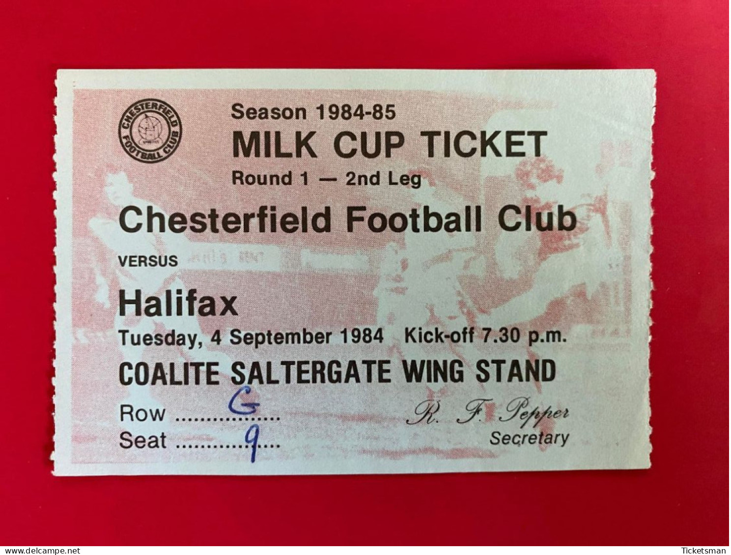 Football Ticket Billet Jegy Biglietto Eintrittskarte Chesterfield FC - Halifax 04/09/1984 - Eintrittskarten