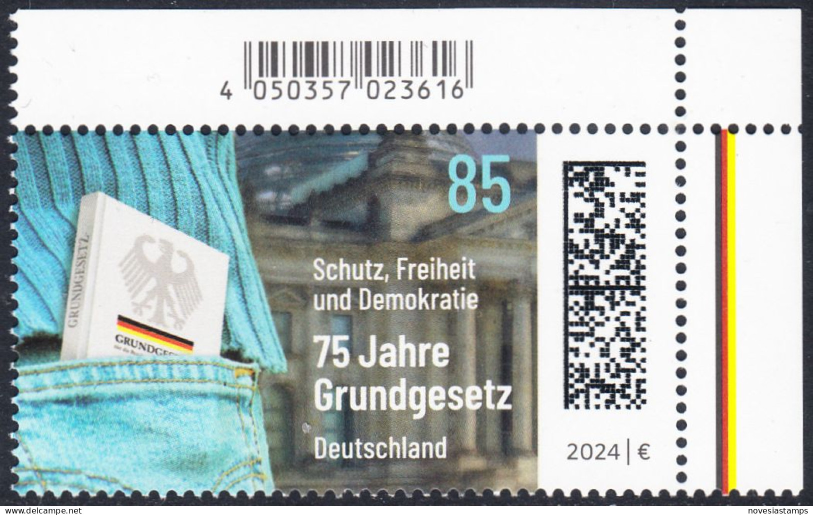 !a! GERMANY 2024 Mi. 3830 MNH SINGLE From Upper Right Corner - Constitution - Ungebraucht