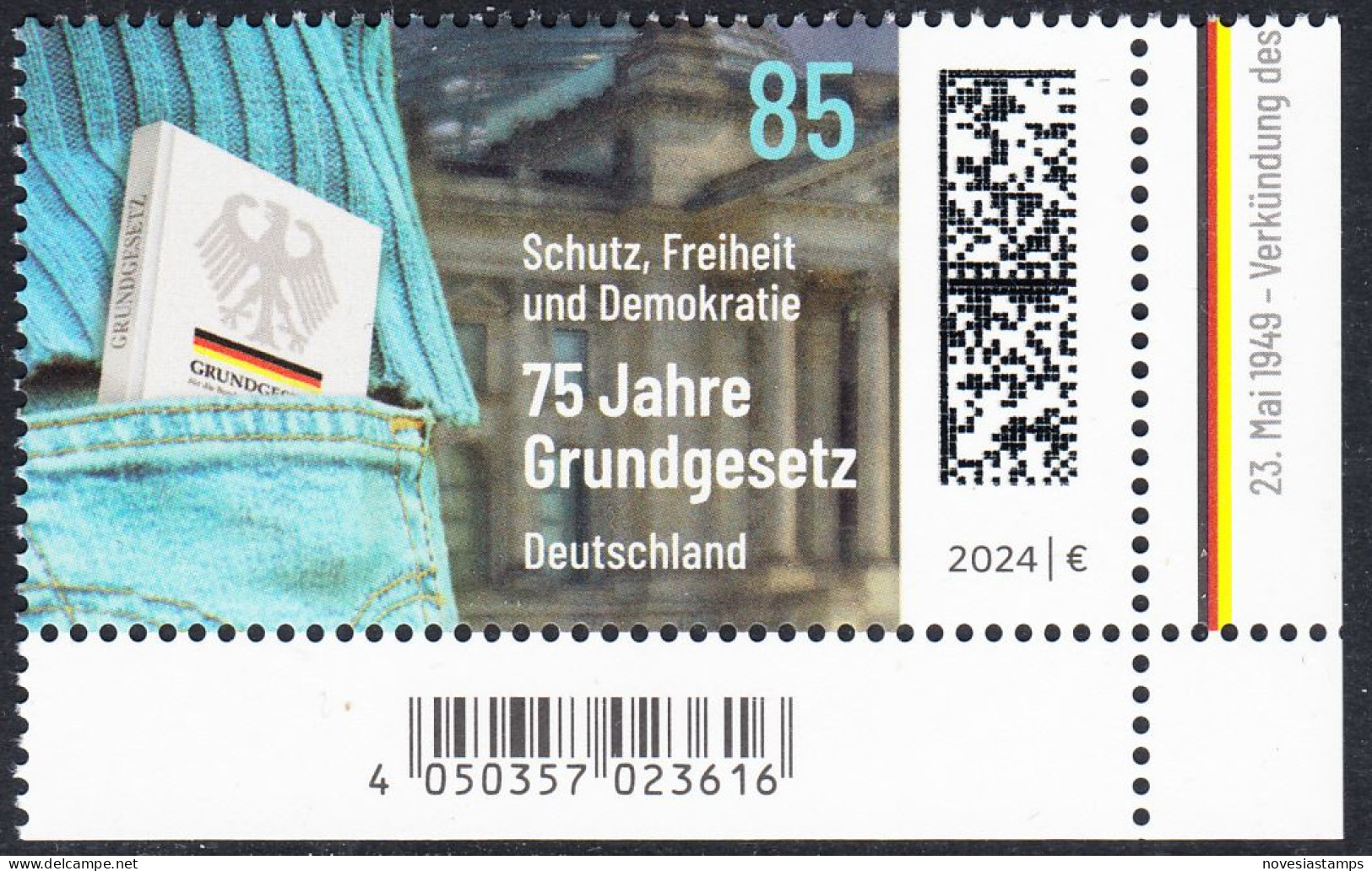 !a! GERMANY 2024 Mi. 3830 MNH SINGLE From Lower Right Corner - Constitution - Nuovi