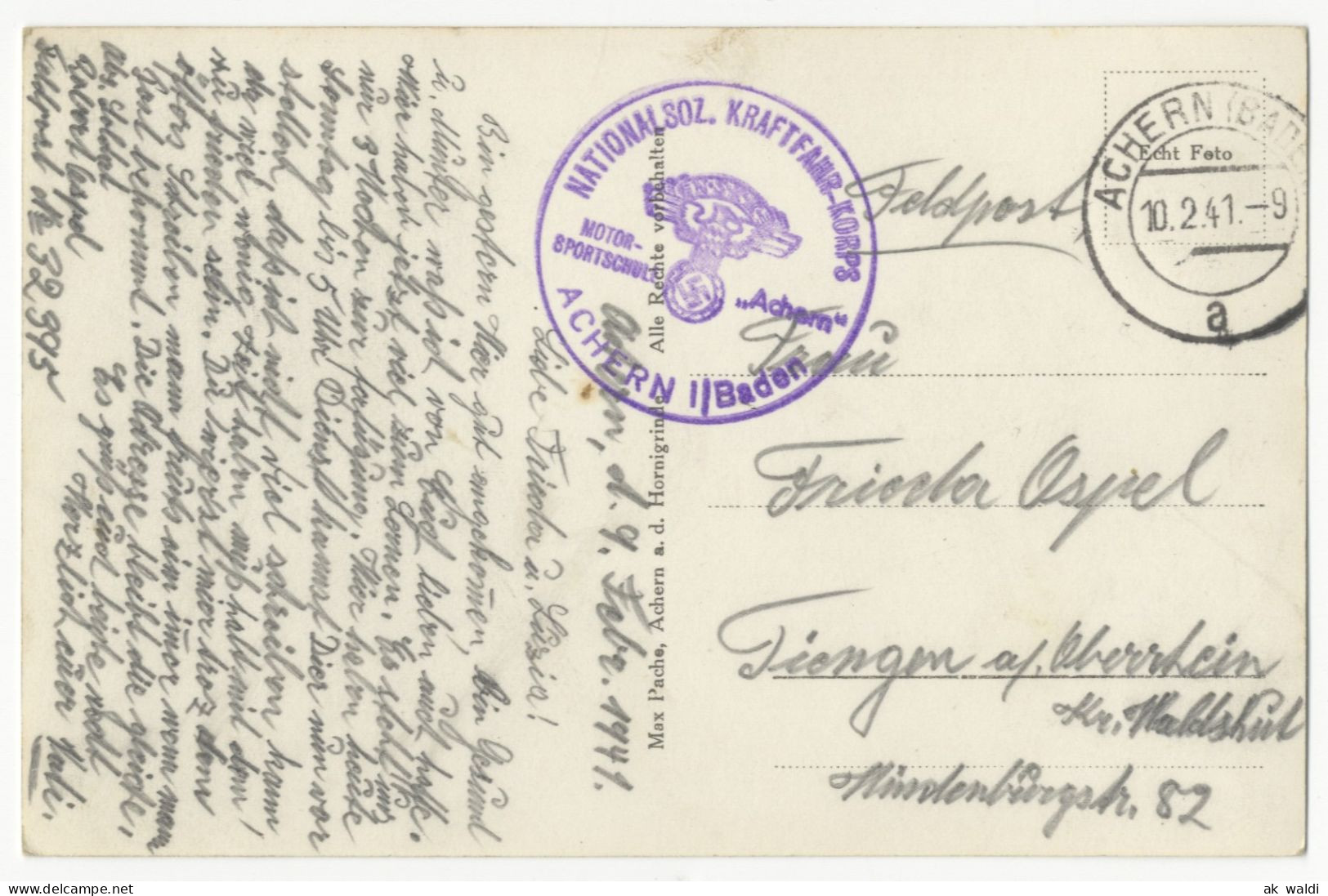 Achern, Nationalsoz. Kraftfahr Korps - Storia Postale