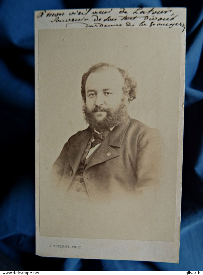 Photo CDV Thierry à Paris  Portrait Homme Barbu (Dédicace Dardenne De La Frougerie ?) Sec. Emp. CA 1865 - L679B - Alte (vor 1900)