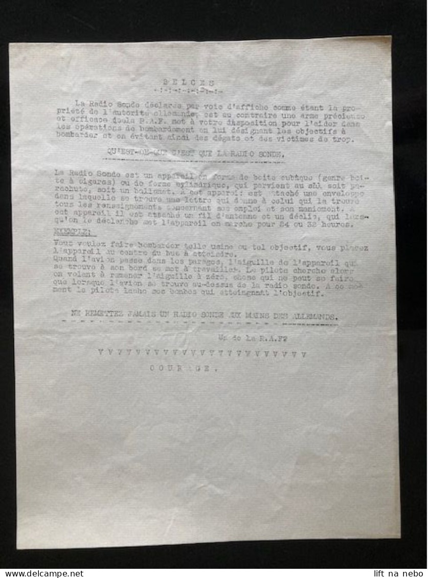 Tract Presse Clandestine Résistance Belge WWII WW2 'BELGES' (La Radio Sonde Déclaree Par Voie D'affiche Comme étant...) - Documenti