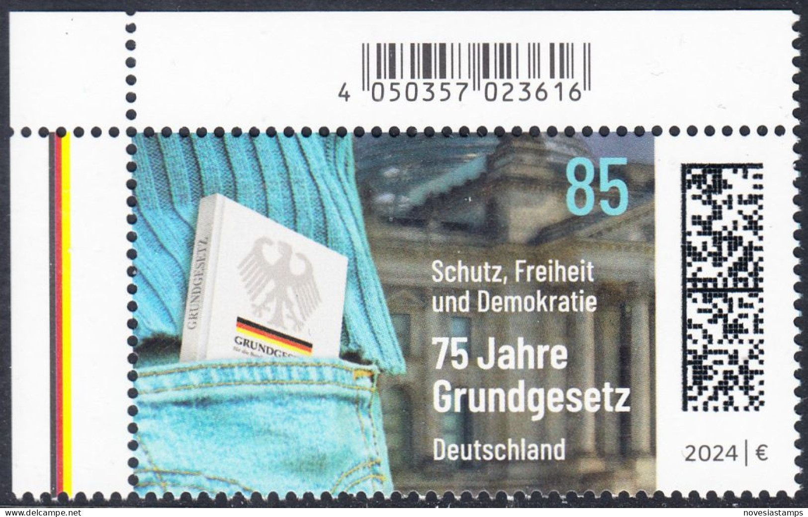 !a! GERMANY 2024 Mi. 3830 MNH SINGLE From Upper Left Corner - Constitution - Ungebraucht