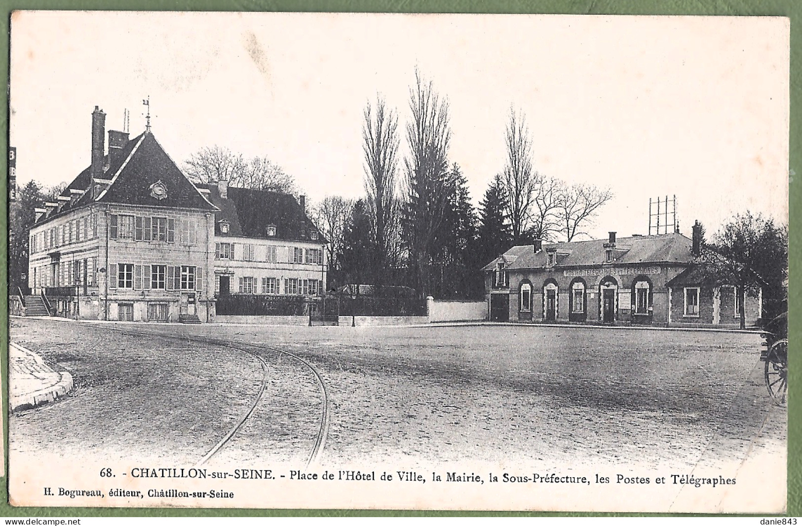 CPA - COTE D'OR - CHATILLON SUR SEINE - PLACE HOTEL DE VILLE, MAIRIE, SOUS PRÉFECTURE, POSTES & TÉLÉGRAPHE - Chatillon Sur Seine