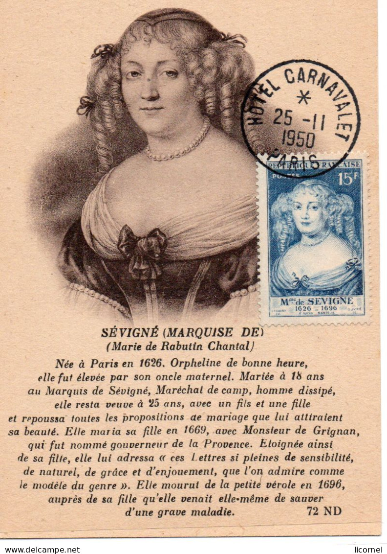 Carte Maxi 1950 / MARQUISE DE SEVIGNE - 1950-1959