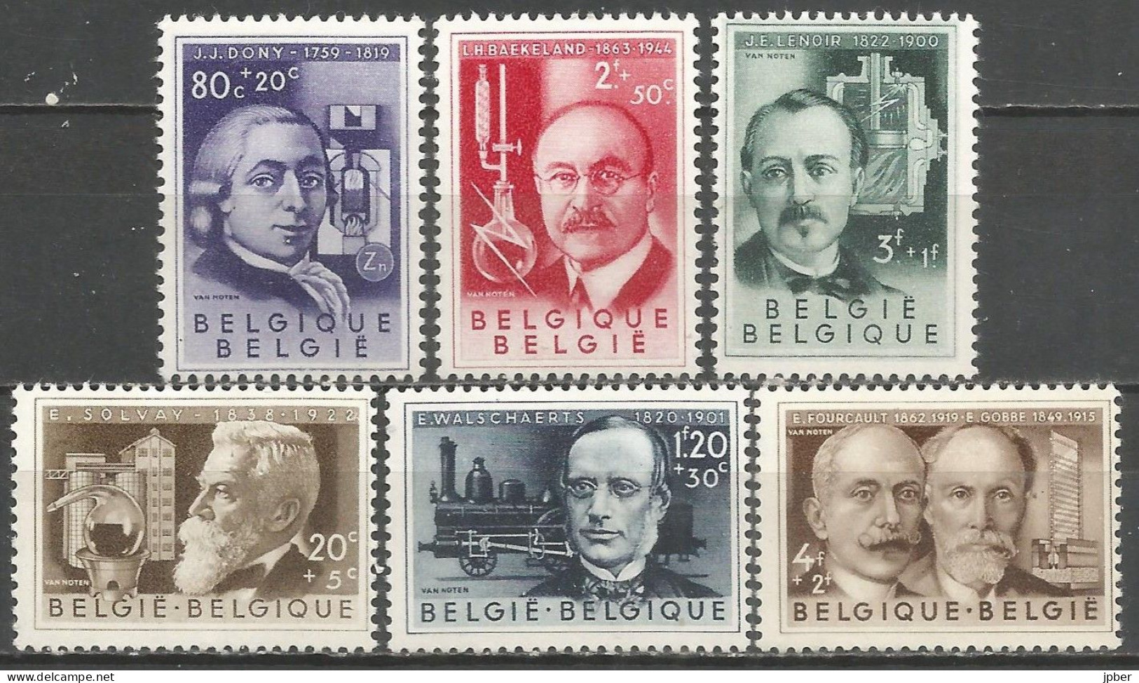 Belgique - Inventeurs - Solvay, Dony, Walschaerts, Baekeland, Lenoir, Fourcault, Gobbe - N°973 à 978 * - Ungebraucht