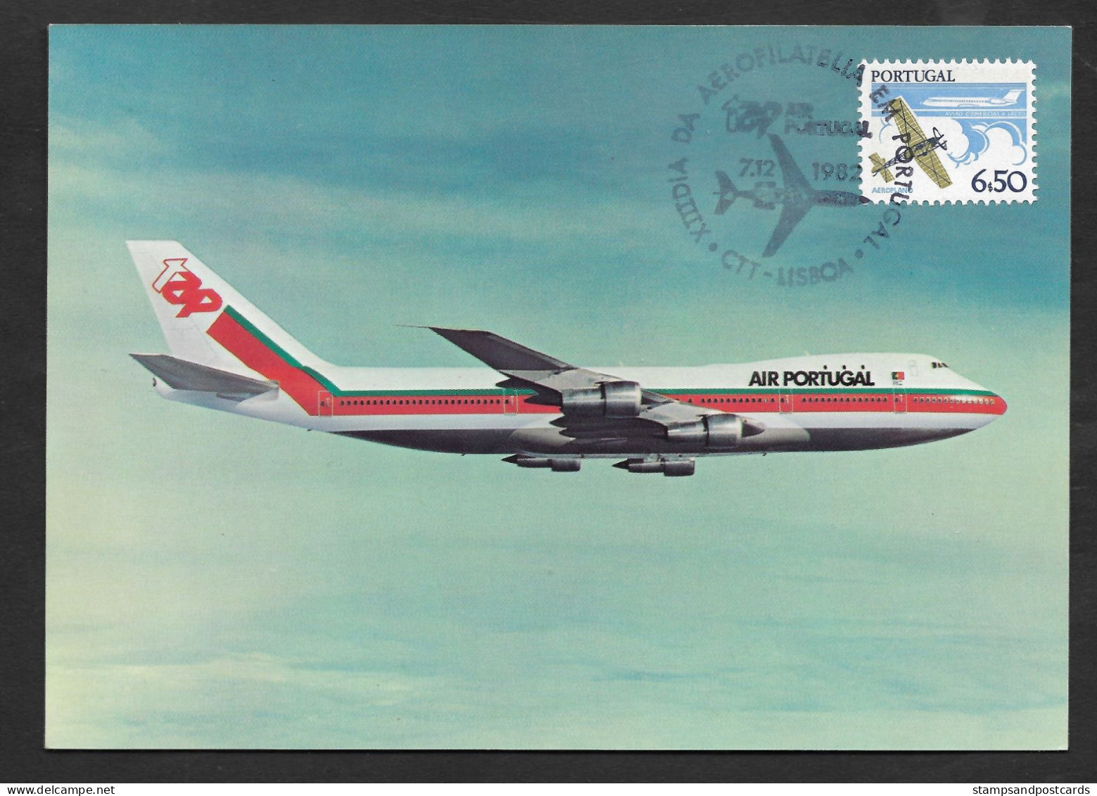 Portugal Avion TAP Air Portugal Carte Postale Maximum 1982 Airplane Airline QSL Postcard Maxicard - Avions
