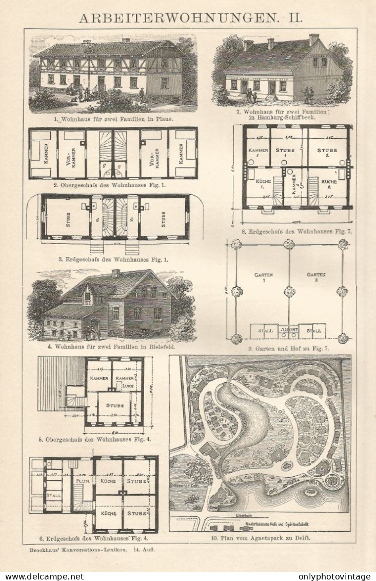 Case Popolari - Xilografia D'epoca - 1901 Vintage Engraving - Prints & Engravings