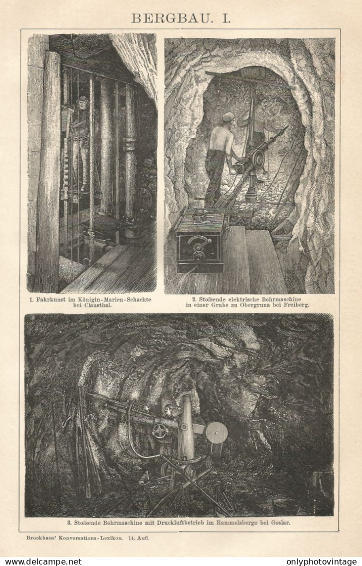 Industria Mineraria - Xilografia D'epoca - 1901 Vintage Engraving - Stiche & Gravuren