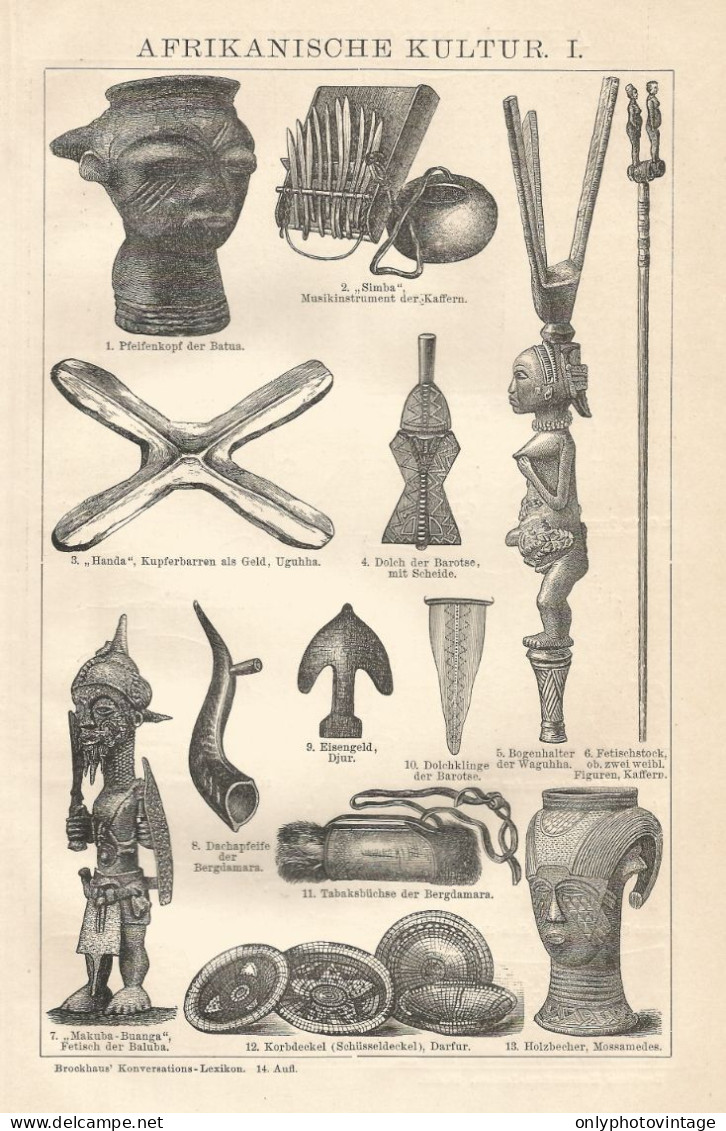 Cultura Africana - Xilografia D'epoca - 1901 Vintage Engraving - Prenten & Gravure