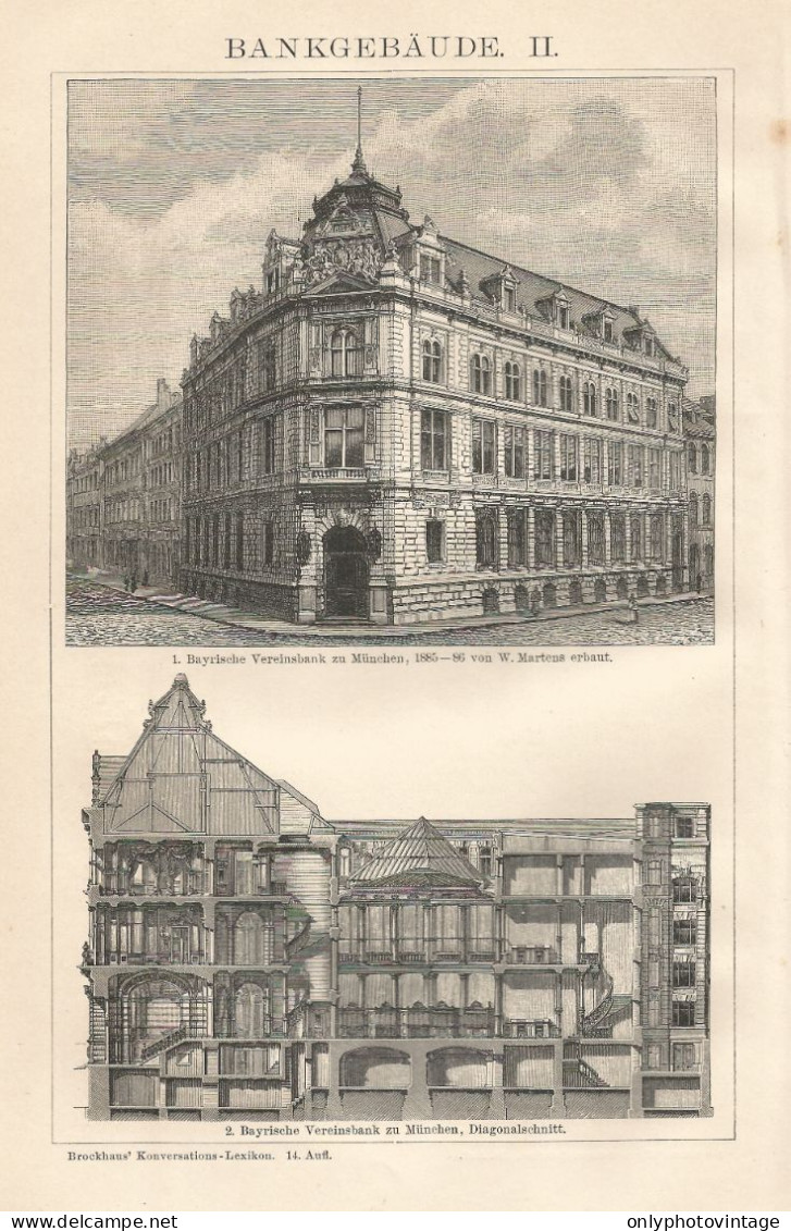 Edificio Bancario - Xilografia D'epoca - 1901 Vintage Engraving - Stiche & Gravuren