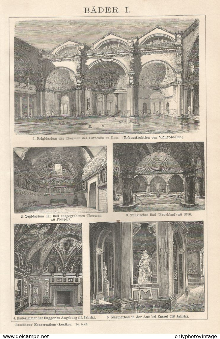 Bagni Antichi - Xilografia D'epoca - 1901 Vintage Engraving - Prints & Engravings