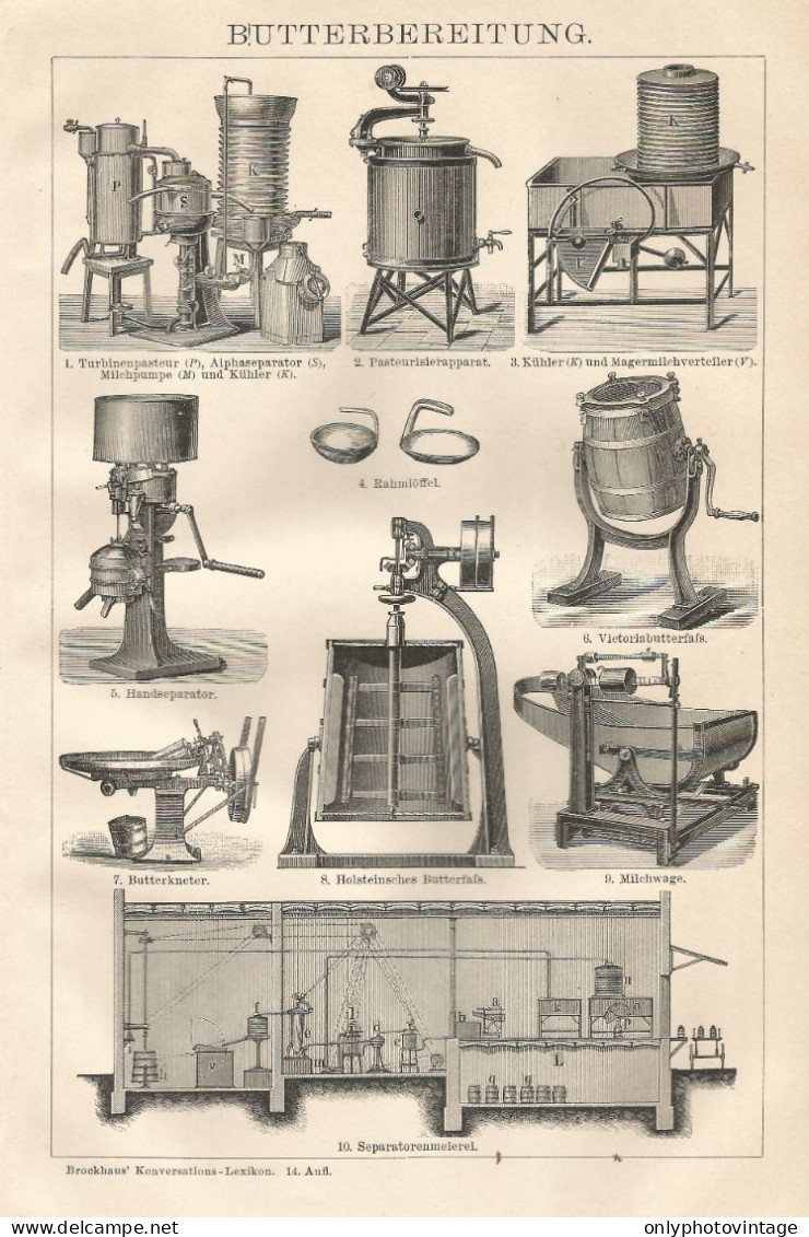 La Preparazione Del Burro - Xilografia D'epoca - 1901 Vintage Engraving - Stiche & Gravuren