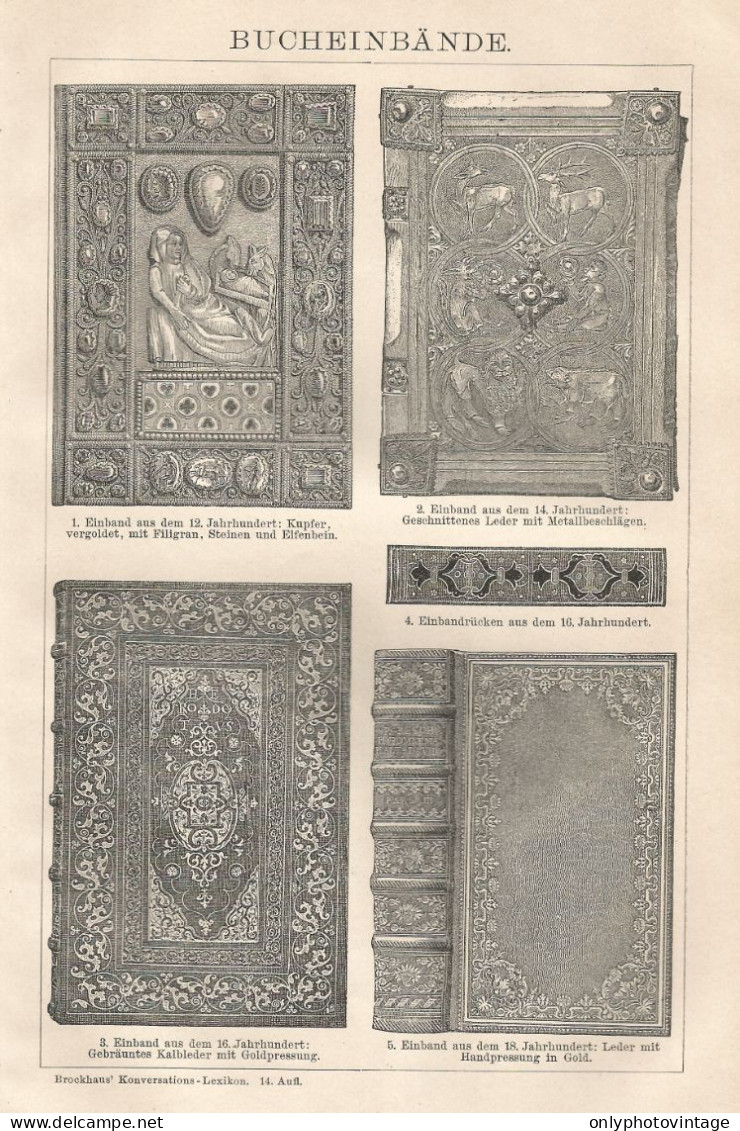 Copertine Per Libri - Xilografia D'epoca - 1901 Vintage Engraving - Stiche & Gravuren