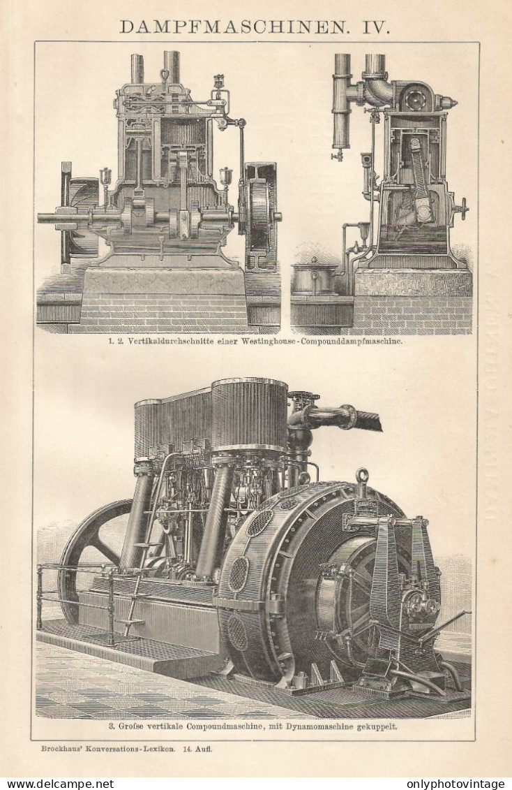 Motore A Vapore - Xilografia D'epoca - 1901 Vintage Engraving - Stiche & Gravuren
