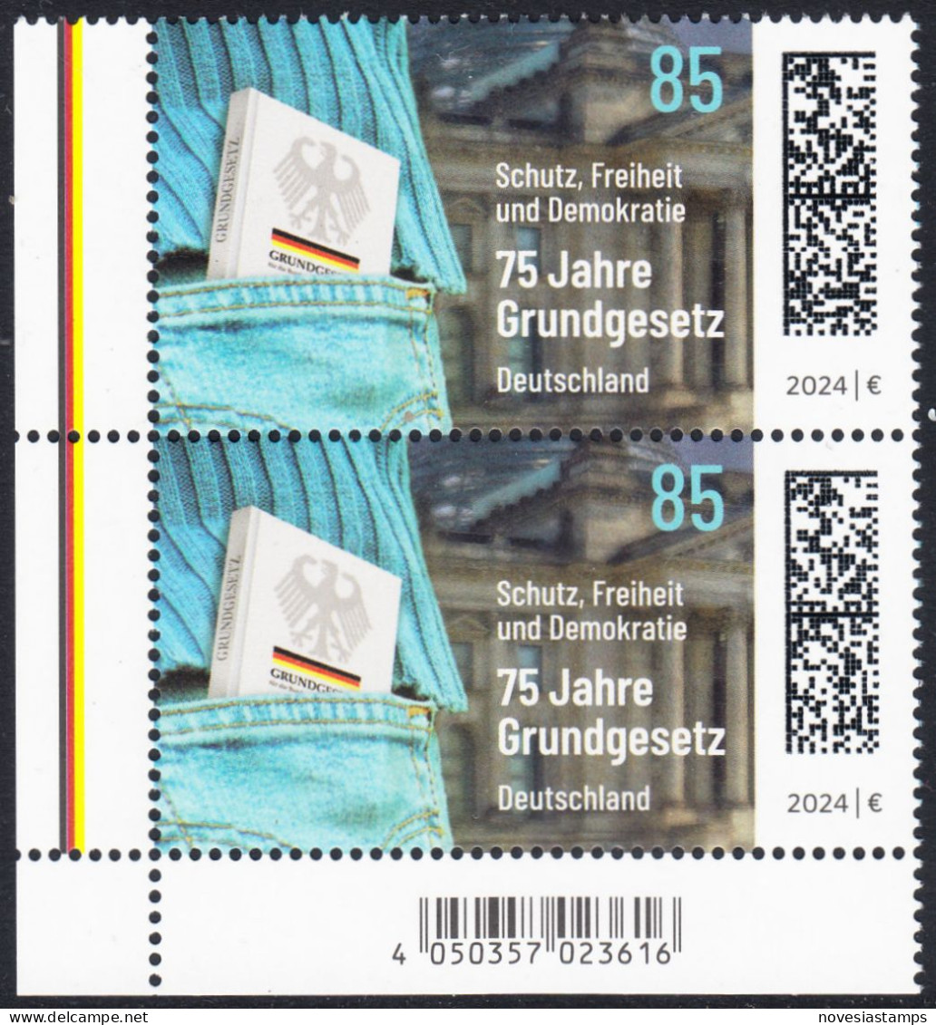 !a! GERMANY 2024 Mi. 3830 MNH Vert.PAIR From Lower Left Corner - Constitution - Ongebruikt