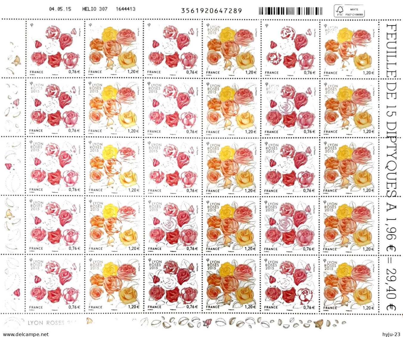 Feuille Complète Roses De Lyon YT 4957 Et 4958 - Hojas Completas