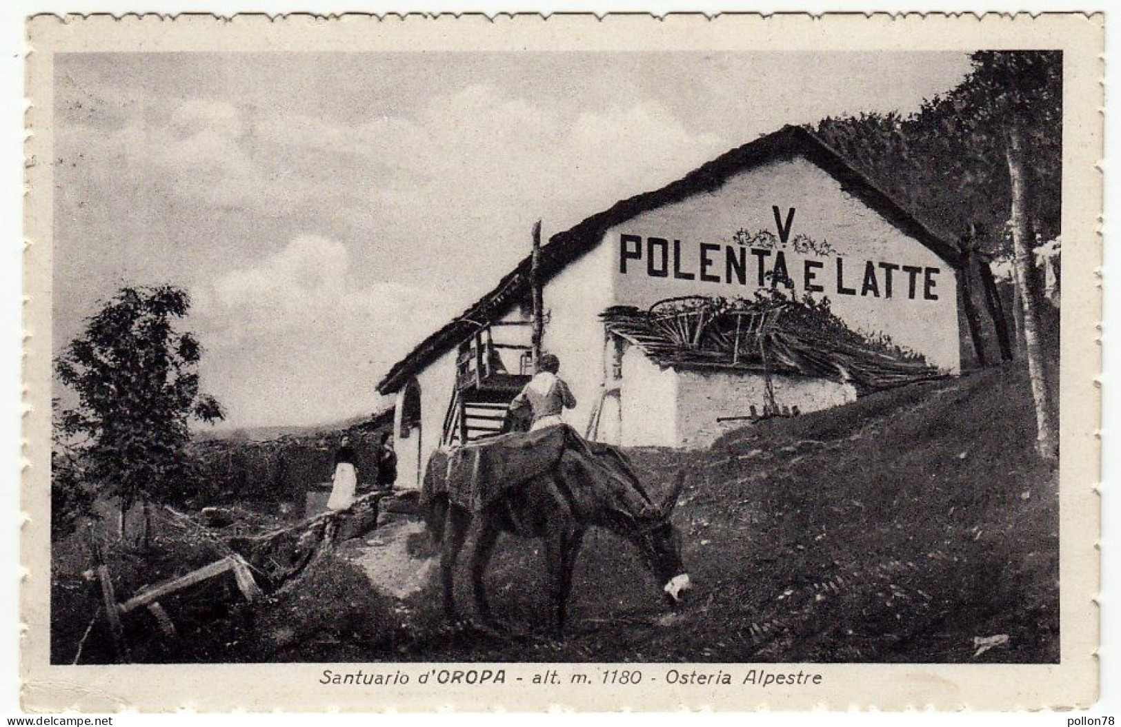 SANTUARIO D'OROPA - OSTERIA ALPESTRE - POLENTA E LATTE - Animata - BIELLA - 1955 - Formato Piccolo - Biella