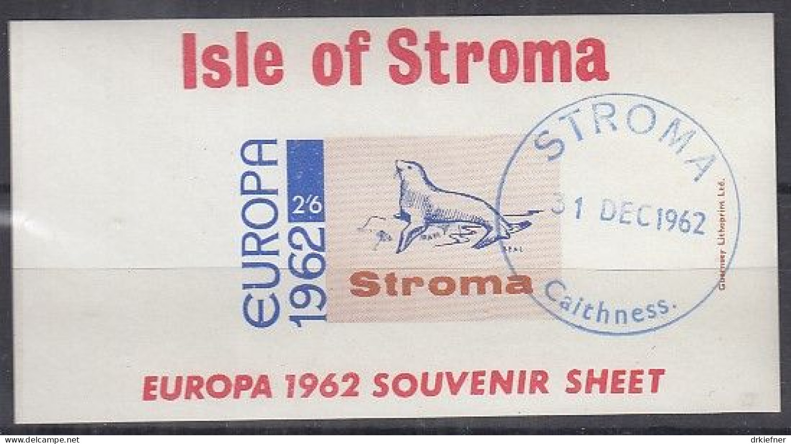 INSEL STROMA (Schottland), Nichtamtl. Briefmarken, Stroma To Huna, Block, Gestempelt,  Europa 1962, Seehund - Ecosse