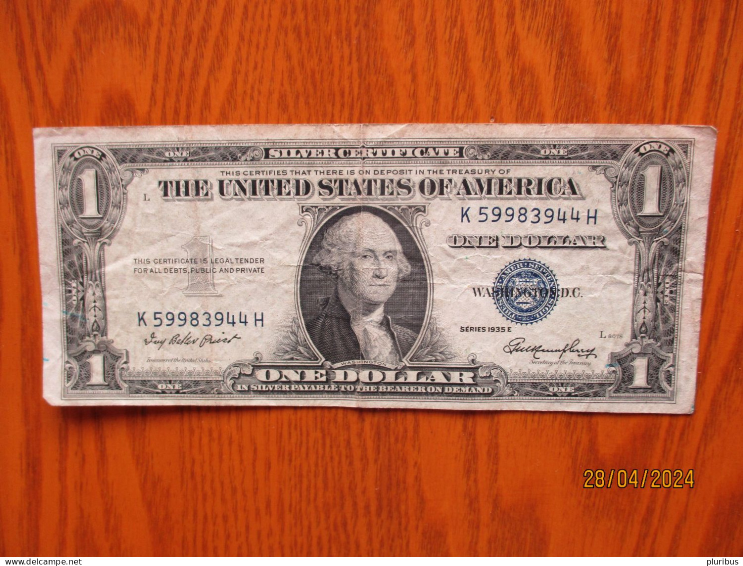 USA 1 DOLLAR IN SILVER , SERIES 1935 E - Silver Certificates – Títulos Plata (1928-1957)