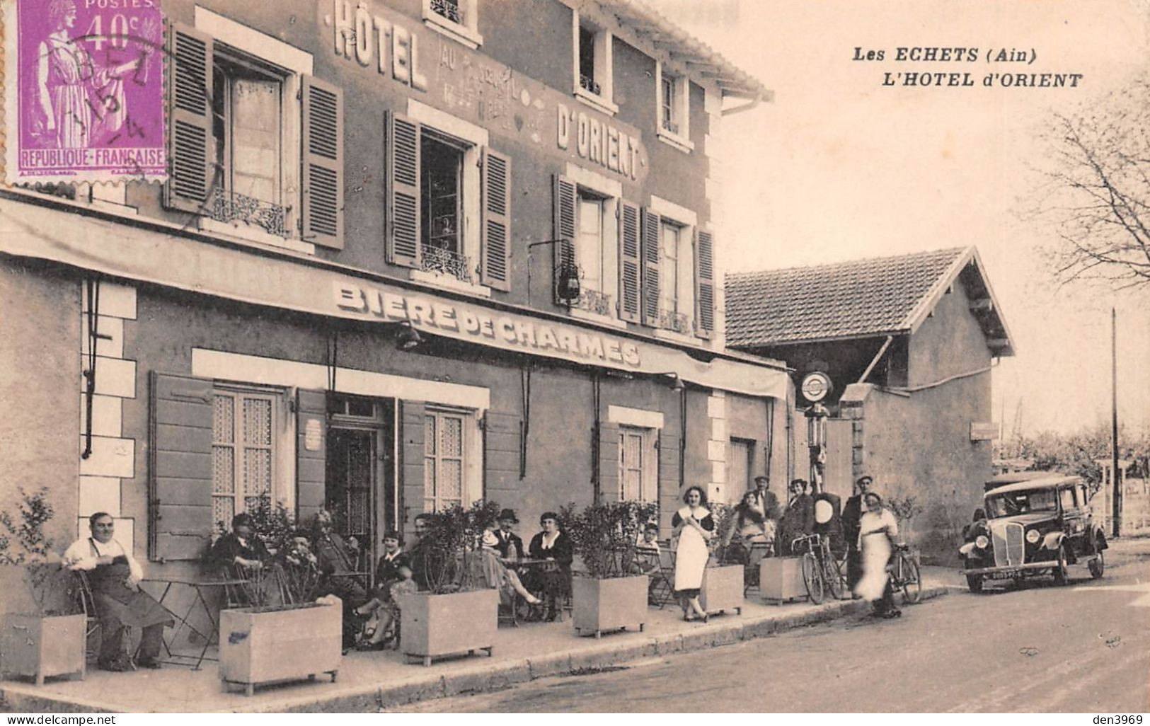 Les ECHETS (Ain) Près Miribel - L'Hôtel D'Orient - Automobile, Bière De Charmes, Pompe à Essence - Voyagé (2 Scans) - Zonder Classificatie