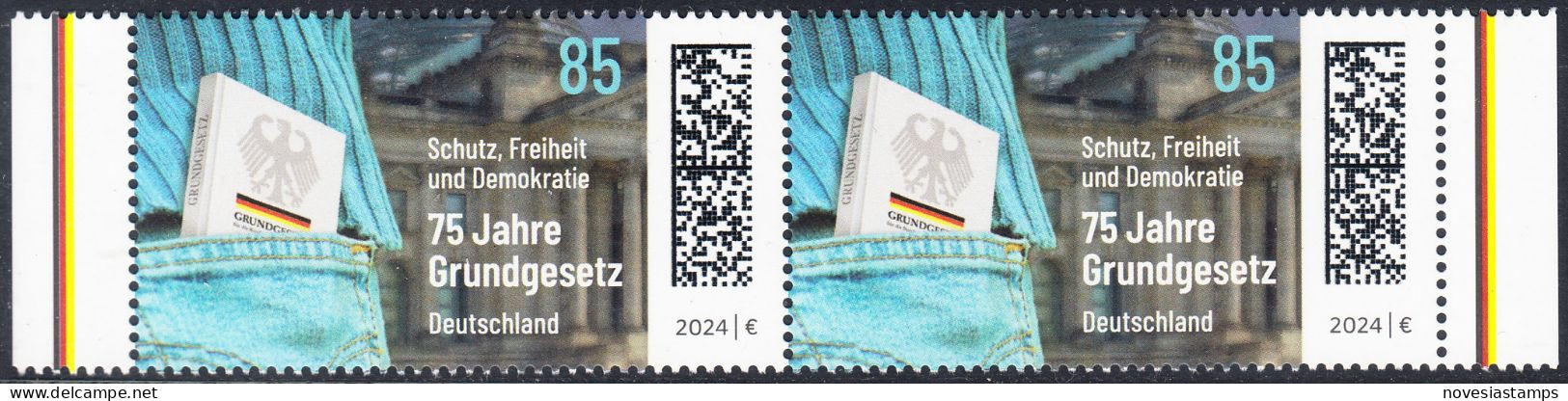 !a! GERMANY 2024 Mi. 3830 MNH Horiz.PAIR W/ Right/left Margins (a) - Constitution - Ongebruikt