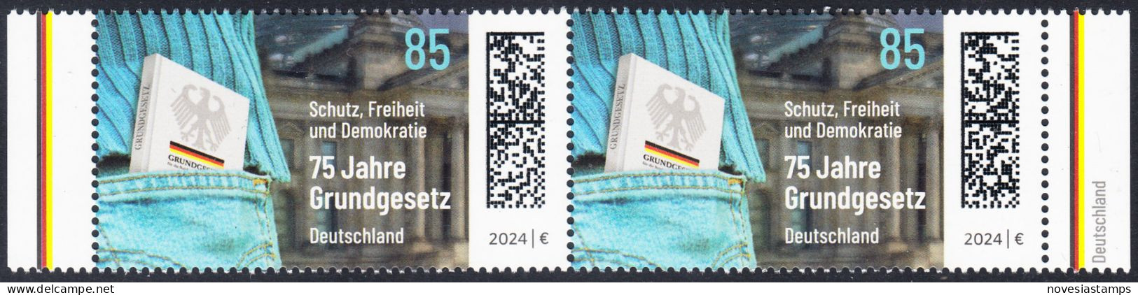 !a! GERMANY 2024 Mi. 3830 MNH Horiz.PAIR W/ Right/left Margins (b) - Constitution - Unused Stamps