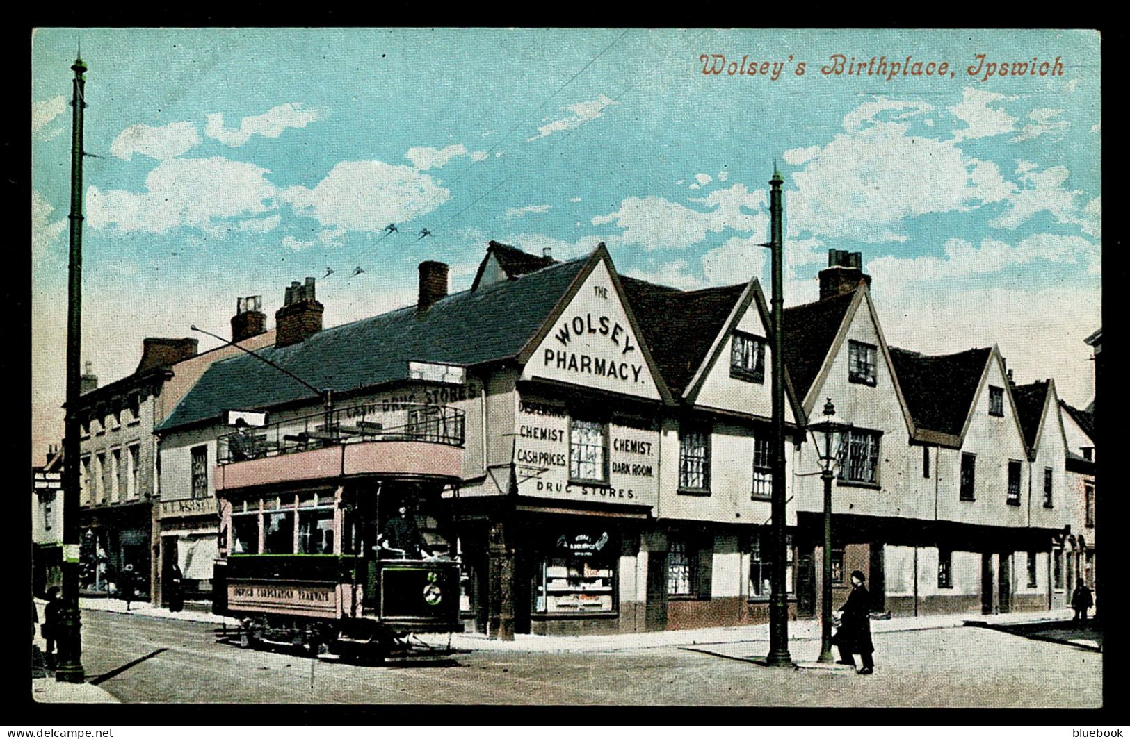 Ref 1645 - Early Postcard Tram At Wolsey's Birthplace Ipswich - Suffolk - Ipswich