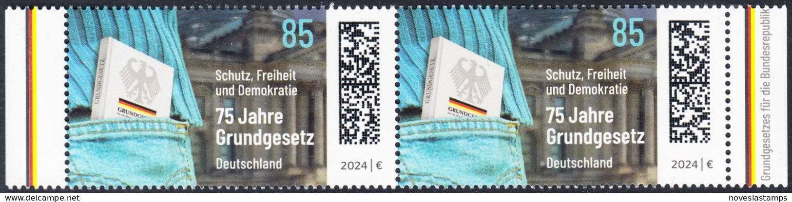 !a! GERMANY 2024 Mi. 3830 MNH Horiz.PAIR W/ Right/left Margins (c) - Constitution - Unused Stamps