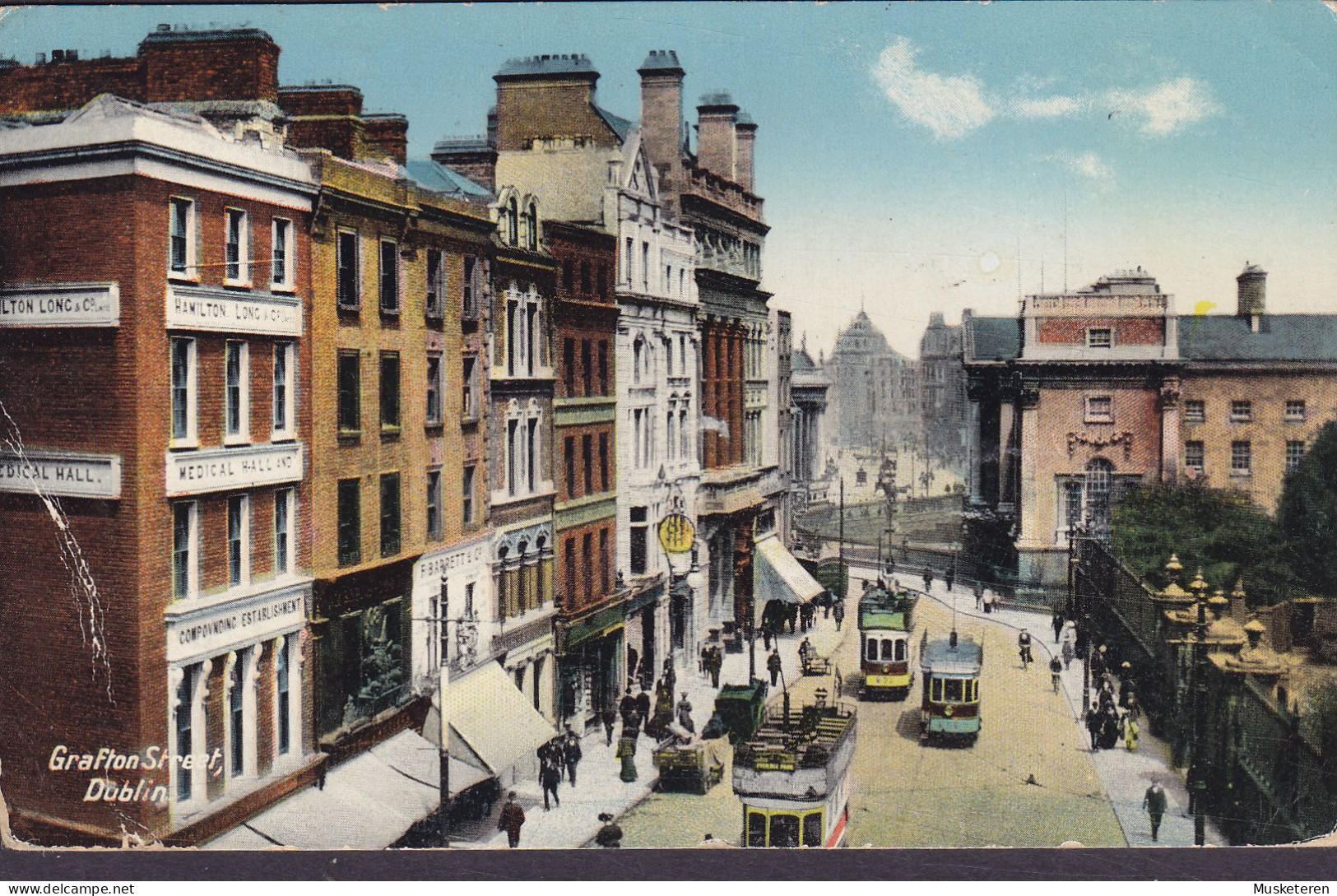 Ireland PPC Grafton Street, Dublin. Lawrence Pub. Tram Tramways BAILE ATHA CLIATH 1926 BELFAST (2 Scans) - Dublin