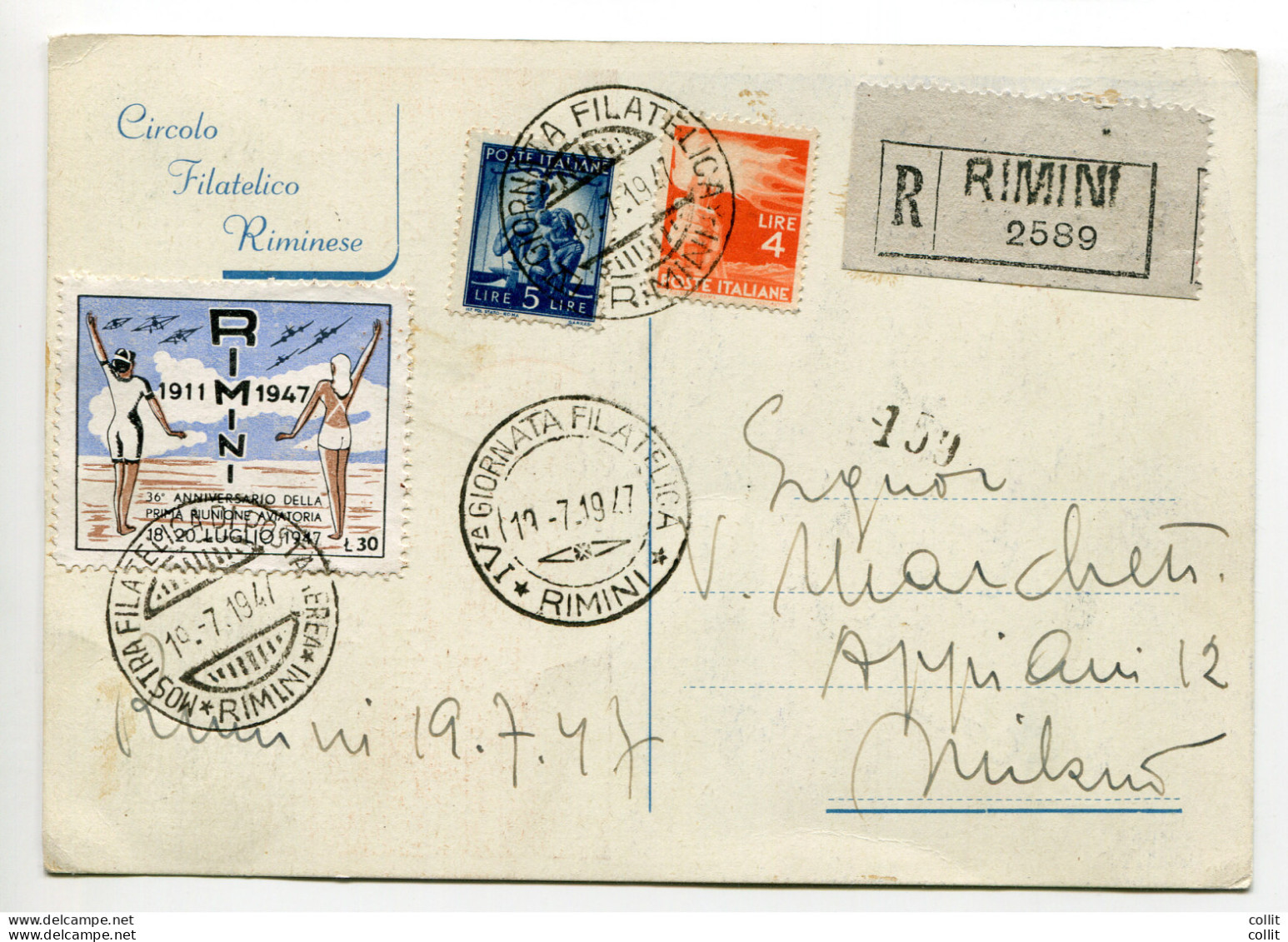 1947 Rimini Giornata Aviatoria - Erinnofilo Commemorativo Su Cartolina - Correo Aéreo