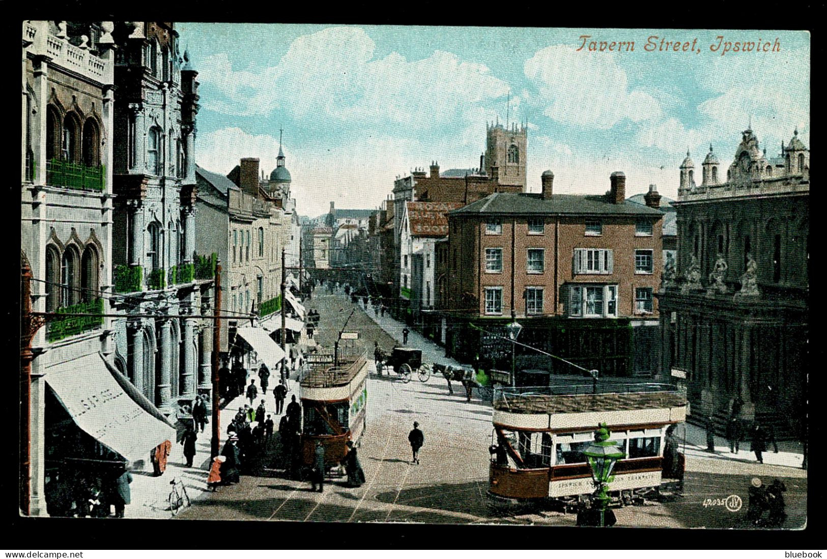 Ref 1645 - Early Postcard Trams & Shops - Tavern Street Ipswich - Suffolk - Ipswich