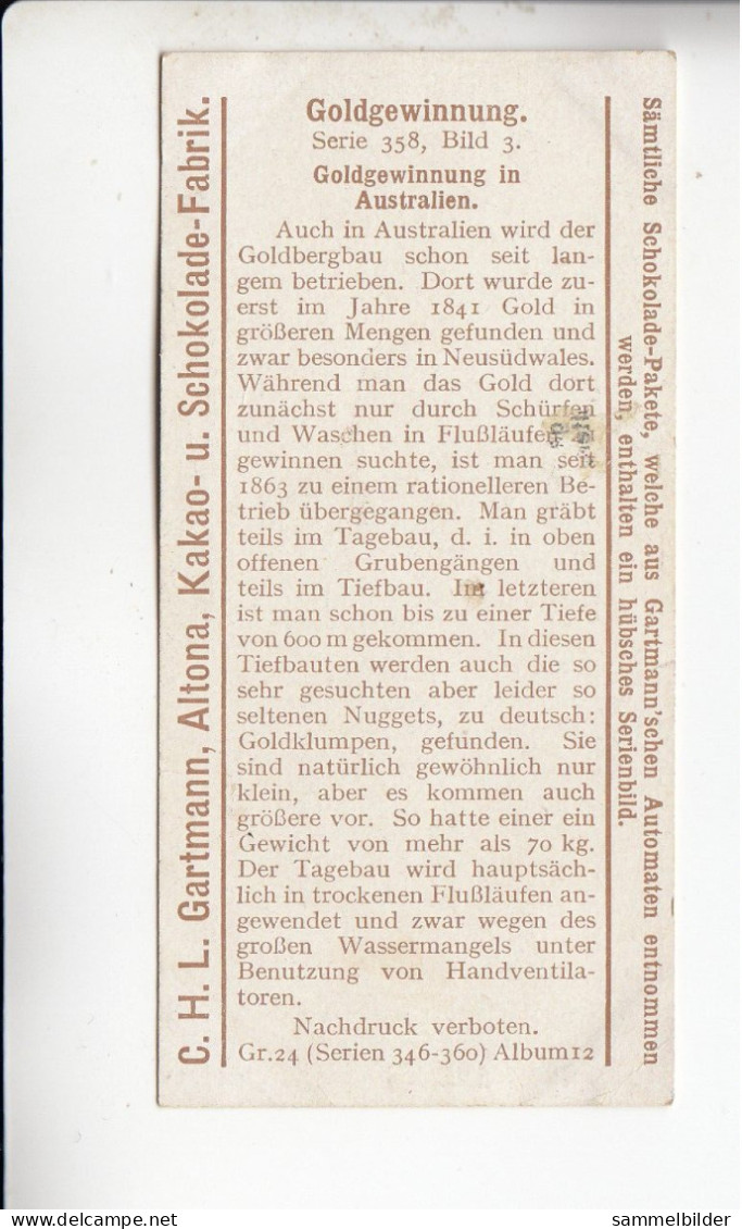 Gartmann Goldgewinnung  In Australien     Serie 358 #3 Von 1912 - Altri & Non Classificati