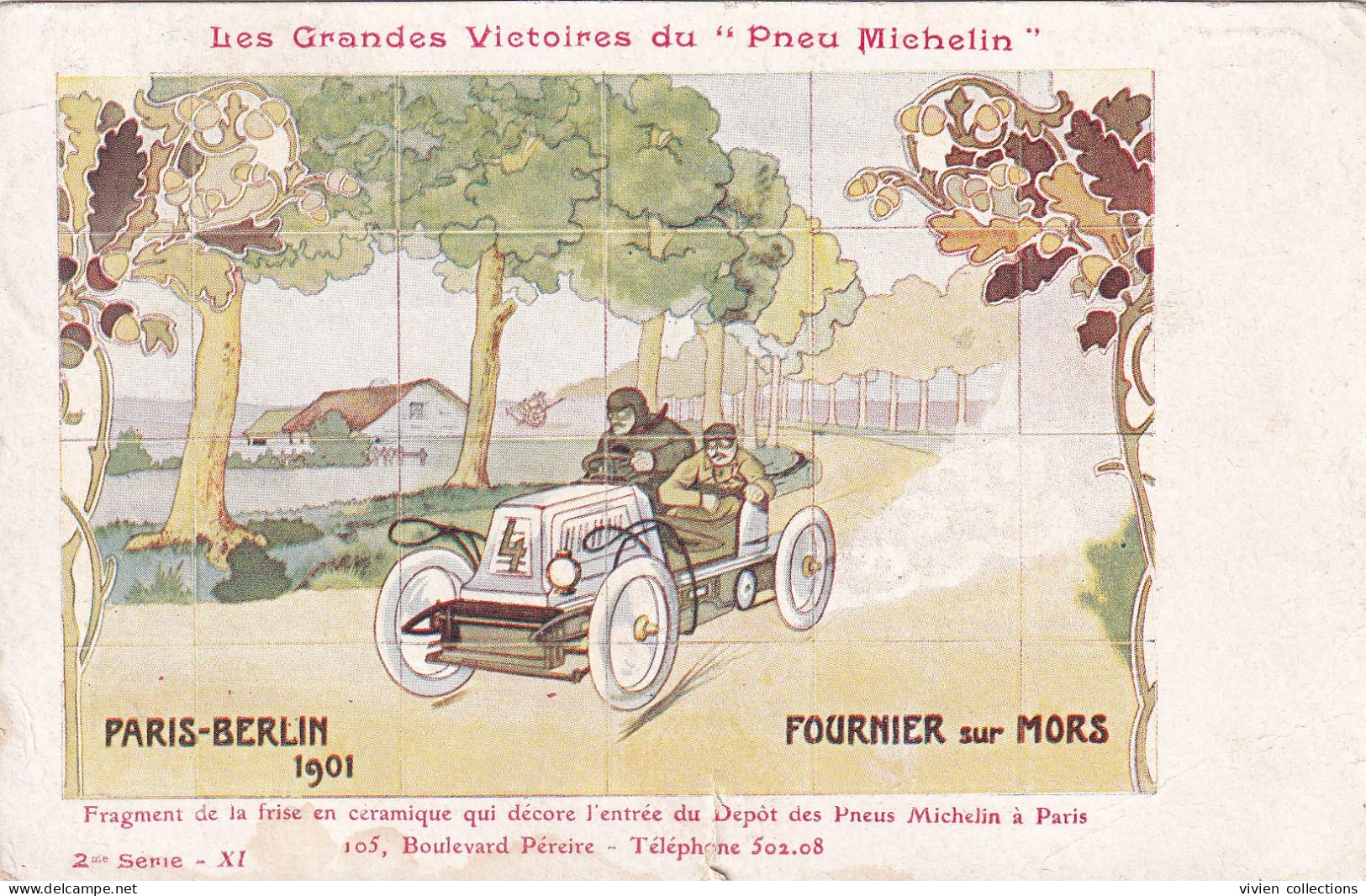 Les Grandes Victoires Du Pneu Michelin (63) Bibendum Au Dos Course Automobile Paris Berlin 1901 Fournier Sur Mors (état) - Other & Unclassified