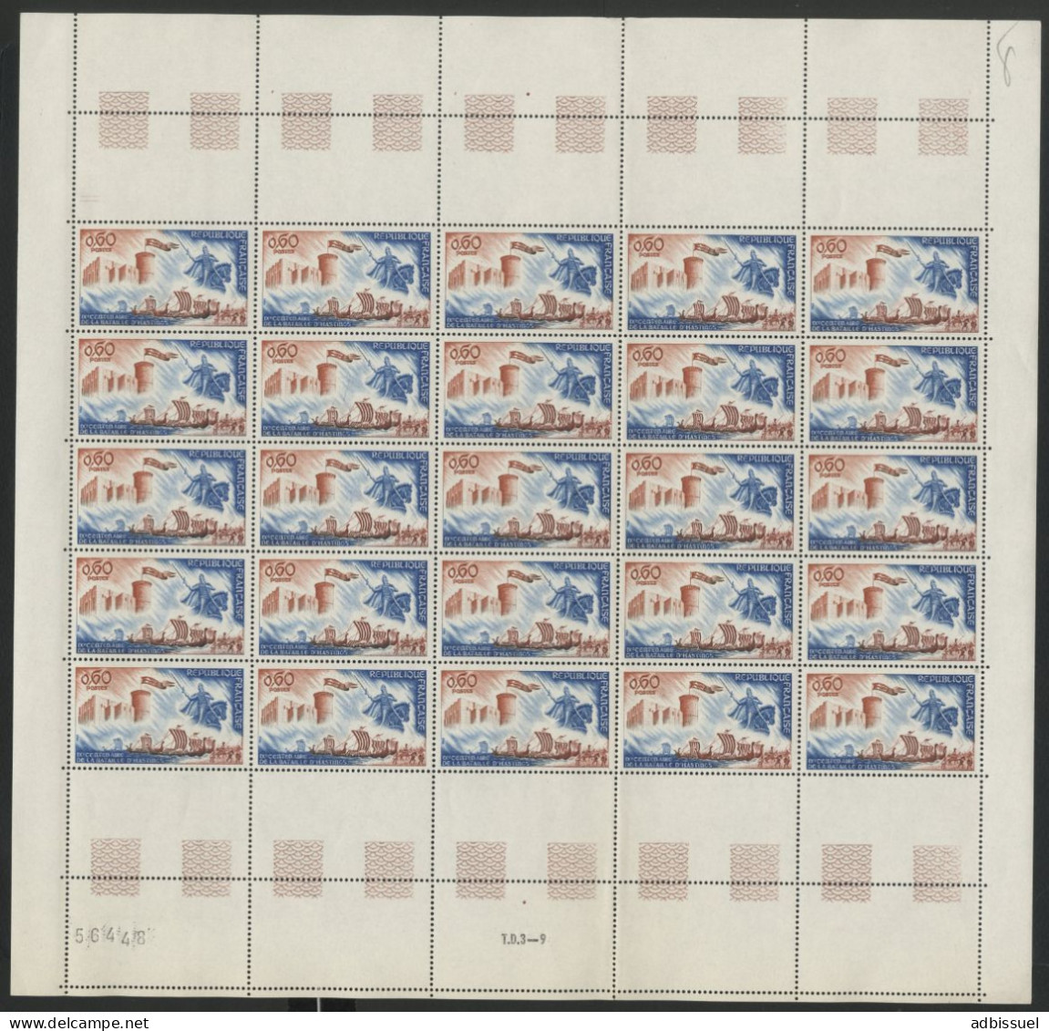 N° 1486 60 Ct BATAILLE D'HASTINGS Feuille Complète De 25 Ex. Neufs ** (MNH) Vendue à La Valeur Faciale Voir Suite - Full Sheets