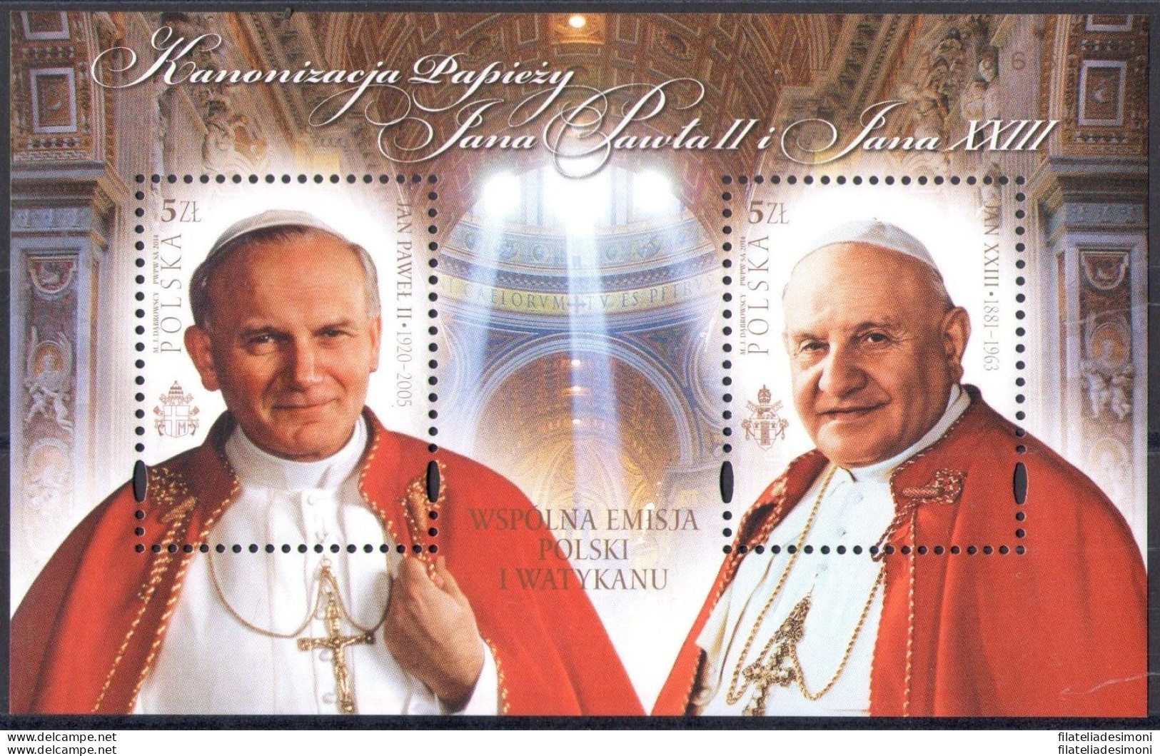 2014 Polonia ,  Canonizzazione Due Papi Congiunta  MNH ** - Emisiones Comunes