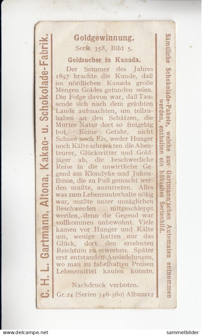 Gartmann Goldgewinnung Goldsucher  In Kanada     Serie 358 #5 Von 1912 - Autres & Non Classés