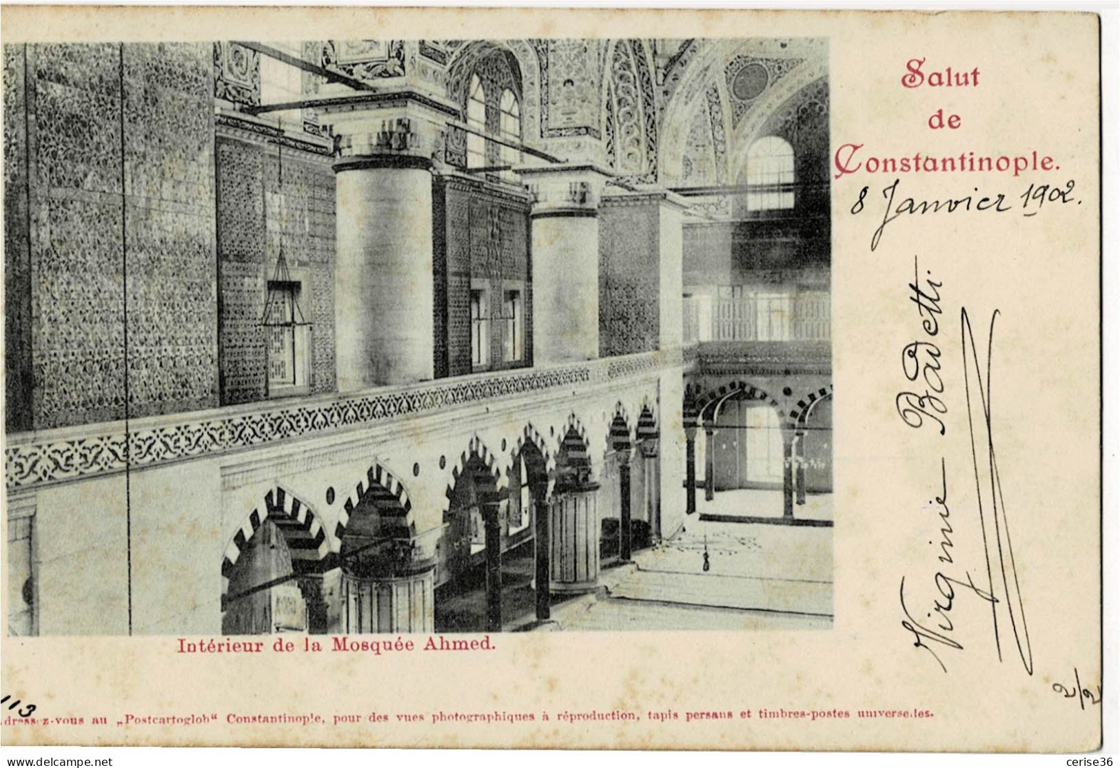 Salut De Constantinople Intérieur De La Mosquée Ahmed Circulée En 1902 - Turquie