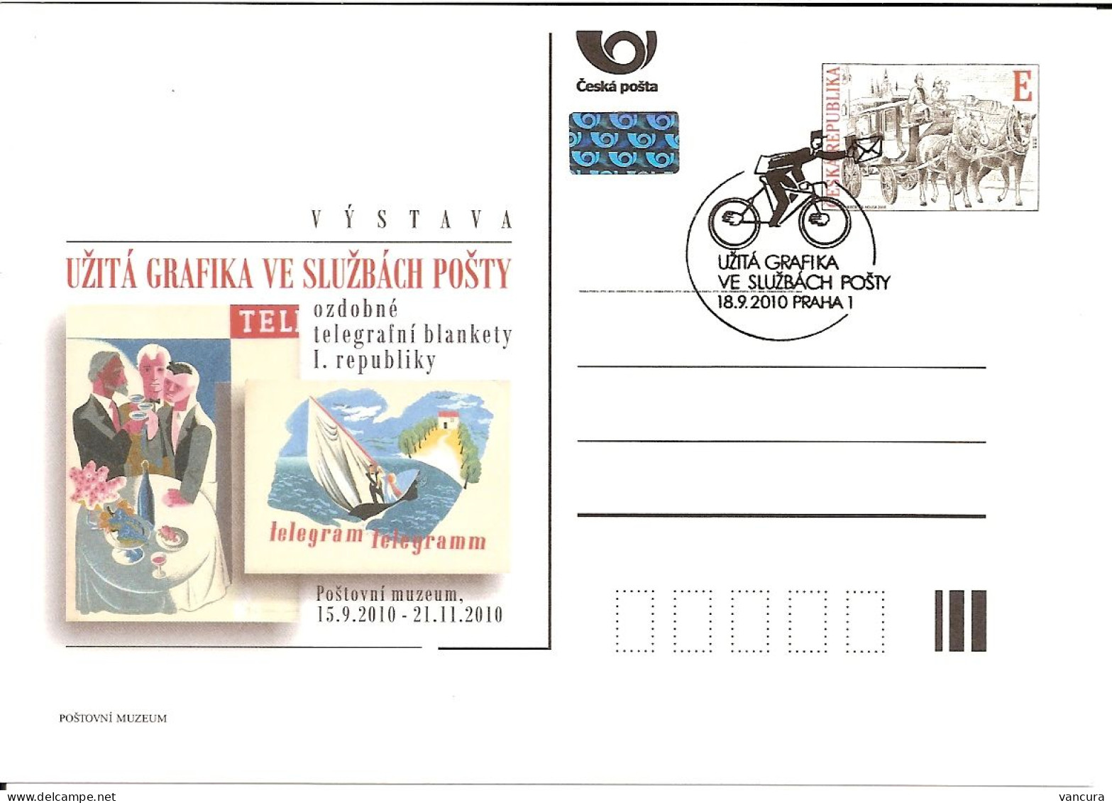 CDV PM 78 Czech Republic Historical Telegraphs 2010 POSTMAN ON THE BICYCLE - Cycling