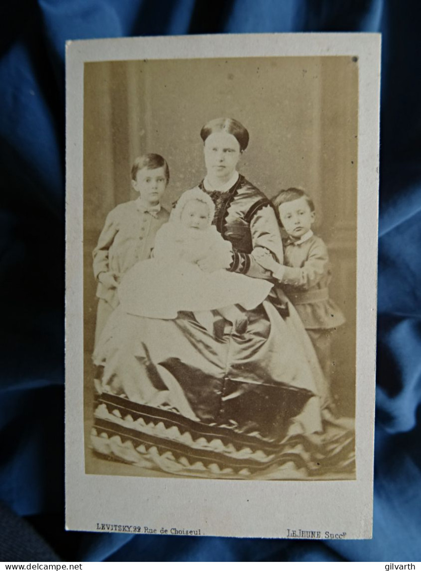 Photo Cdv Le Jeune à Paris - La Princesse Clothilde Et Ses Enfants, Second Empire Ca 1866 L679B - Oud (voor 1900)