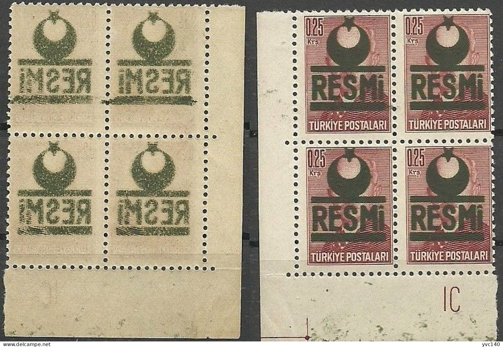 Turkey; 1954 Official Stamp 0.25 K. ERROR "Abklatsch Overprint" - Timbres De Service