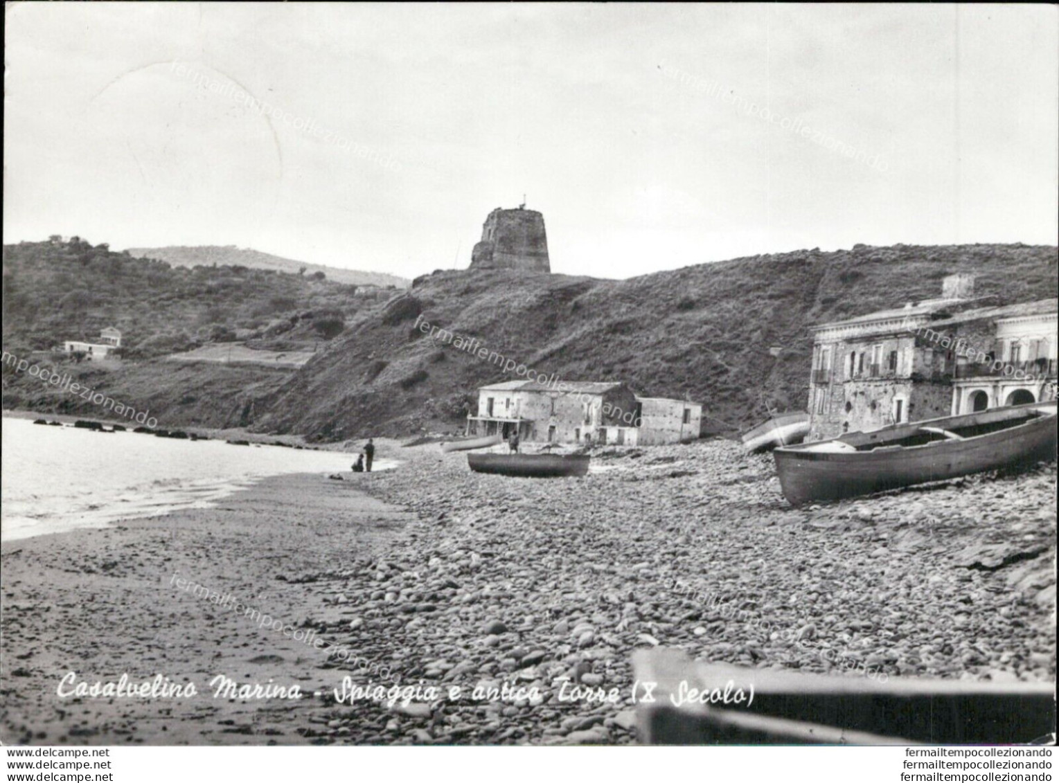 Al197 Cartolina Casalvelino Marina Spiaggia E Antica Torre Salerno - Salerno