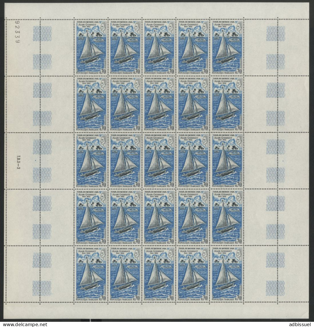 N° 1621 70 Ct Voilier Alain GERBAULT Feuille Complète De 25 Ex. Neufs ** MNH Vendue à La Valeur Faciale Voir Suite - Full Sheets