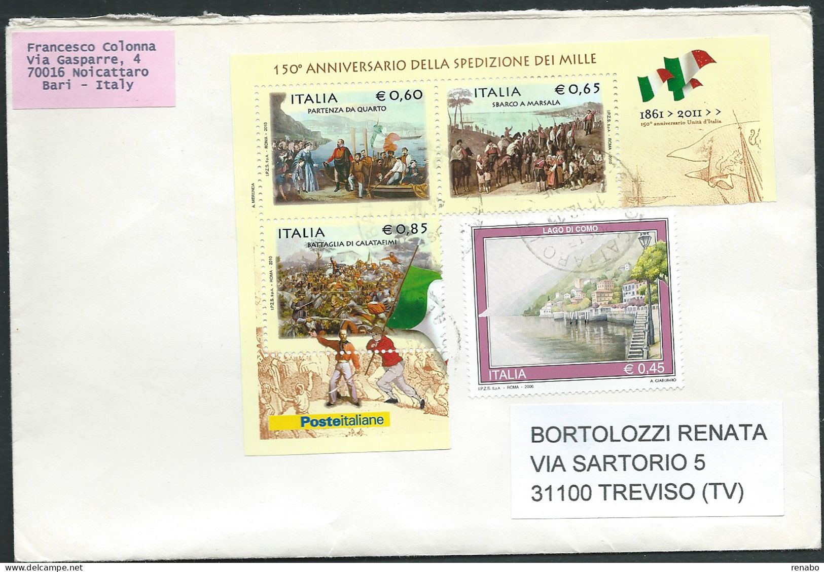 Italia 2015; La Spedizione Dei Mille Con Foglietto Incompleto + Lago Di Como - 2011-20: Cartas & Documentos