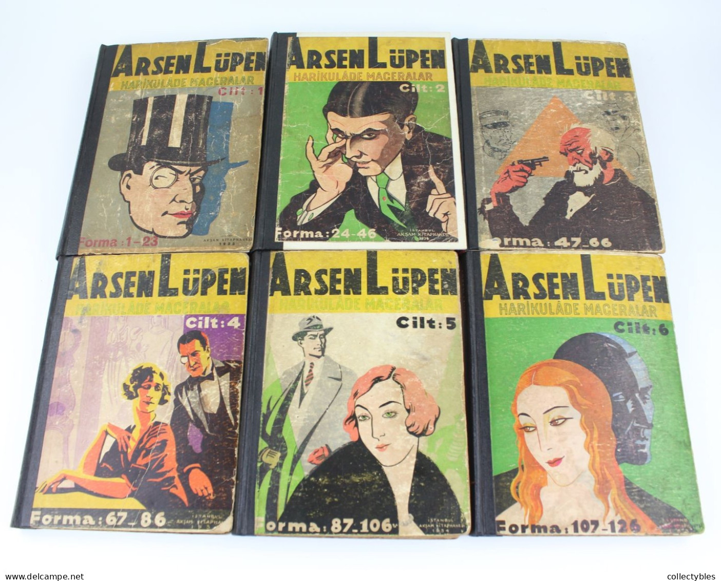 ARSENE LUPIN Turkish Book Series 1930s COMPLETE SET 1-6 Maurice Leblanc FREE SHIPPING Extremely Rare - Libros Antiguos Y De Colección