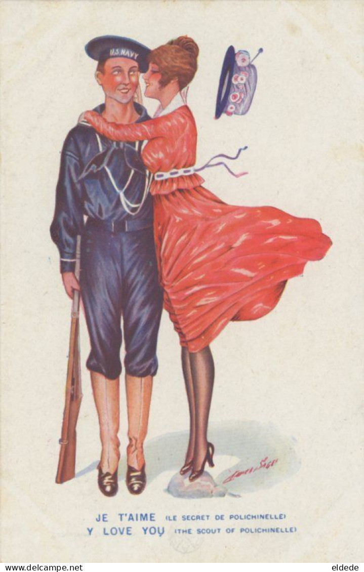 U.S. Navy Marine Soldier With French Prostitute WWI  Polichinelle - Andere & Zonder Classificatie