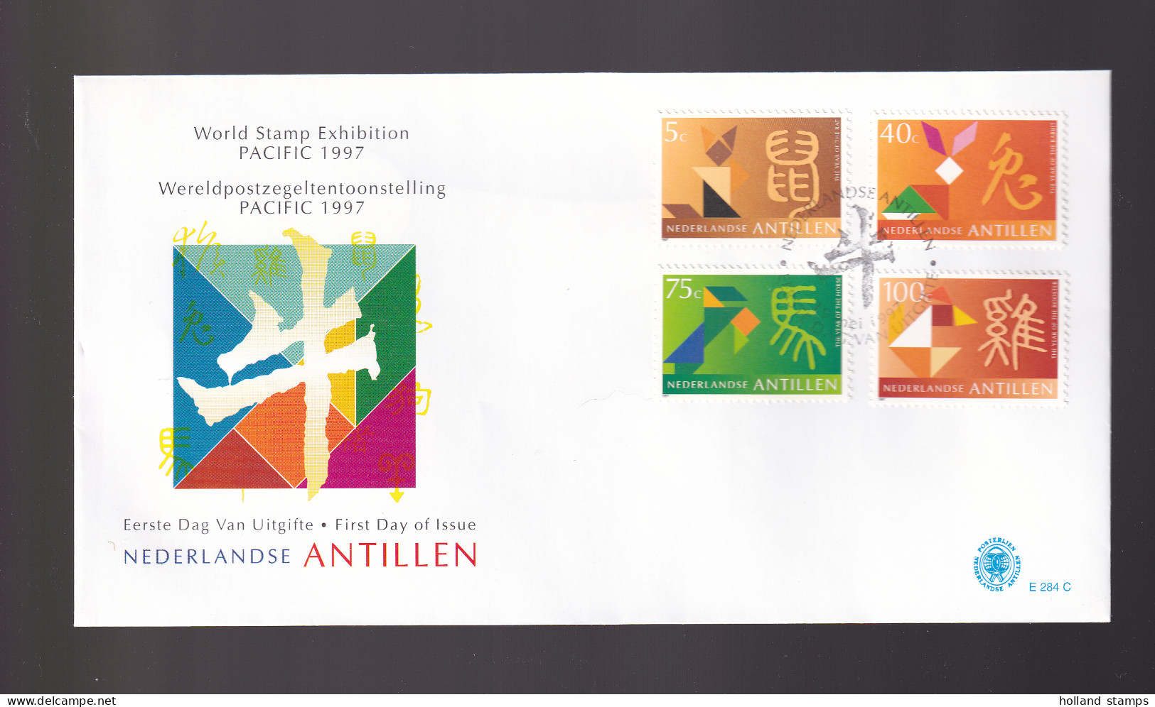 Nederlandse Antillen E284 A-c * FDC * ZODIAC * 十二生肖 * LUNAR ANIMAL DRAGON MONKEY TIGER GOAT HORSE DOG PIG OX RAT SNAKE - Niederländische Antillen, Curaçao, Aruba